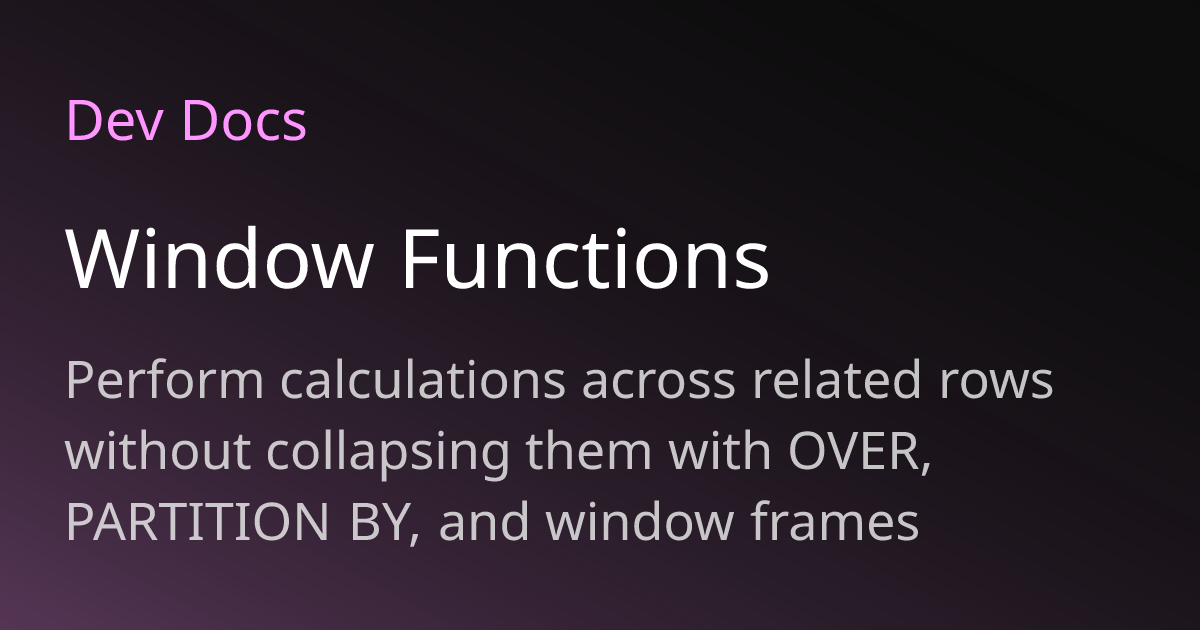 Window Functions | Dev Docs